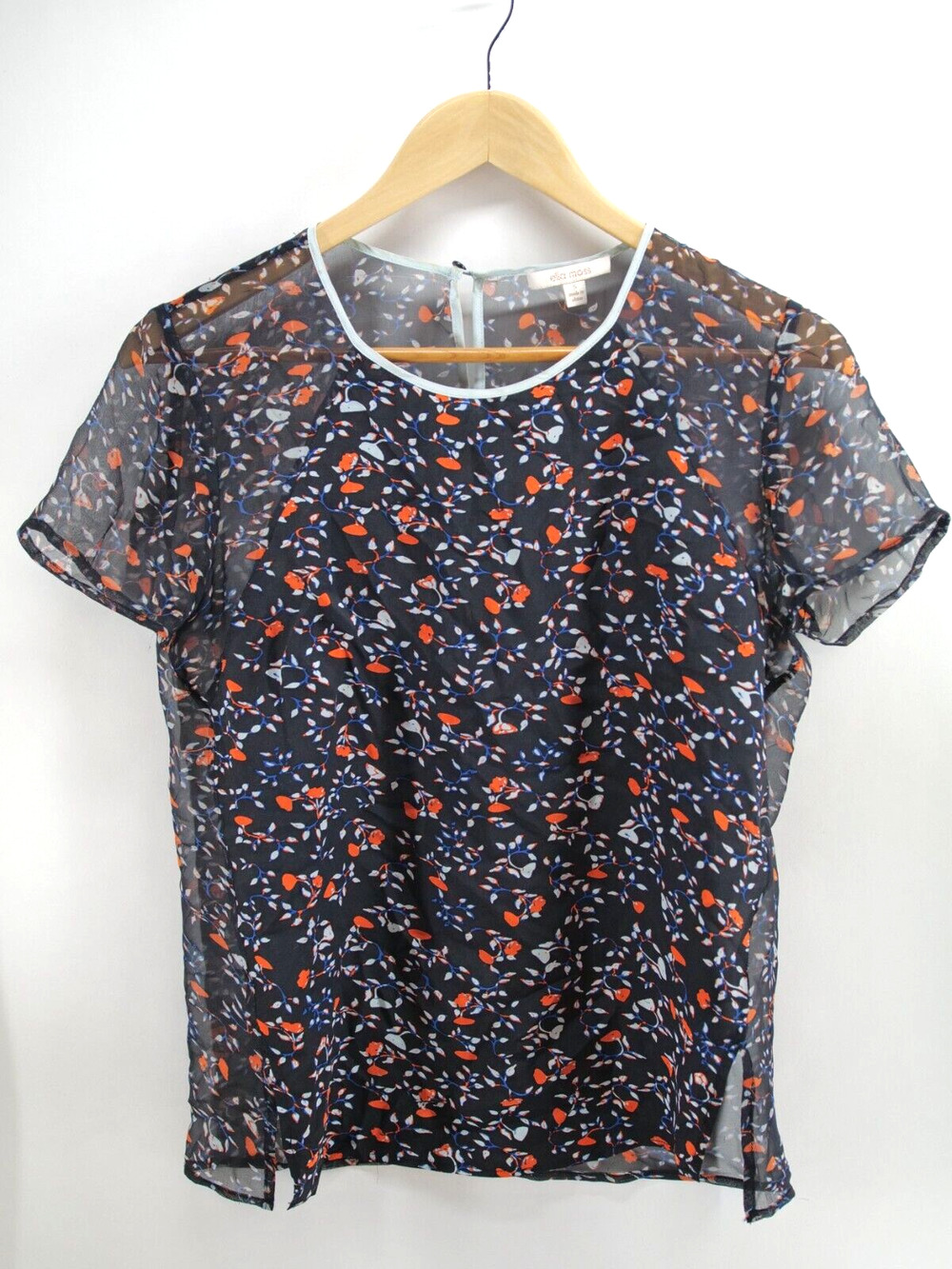 Ella Moss Printed Silk Top Blouse small‎ short sleeve